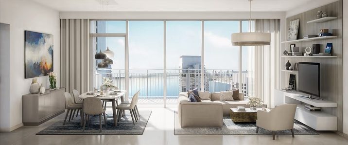 Marina-view living space in a completed Emaar residence, prepared for pre-handover snagging inspection